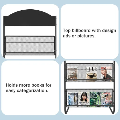 Miniatura 3 de 4-Tier Magazine Stand, 24.8'' Wide Iron Brochure Holder, Metal Newspaper & Literature Display Rack for Office, Waiting Room, Lobby, Classroom &
