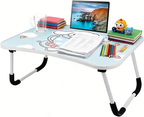 Miniatura 10 de Escritorio kawaii plegable para laptop, mesa de escritorio Kawaii, bandeja de desayuno plegable, soporte de lectura para cama, sofá, suelo (rosa)