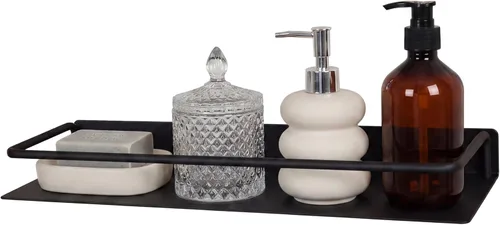 Miniatura 23 de JOOM Estante de pared de metal, flotante, 12" negro, pequeño, estantes de exhibición para almacenamiento (negro, 12 pulgadas)
