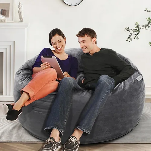 Miniatura 3 de Kromax Sillón Puf Grande de 3.5 Pies para Niños, Adolescentes, Adultos, Espuma Viscoelástica, Fácil de Limpiar, Funda de Ante Suave Lavable, Gris