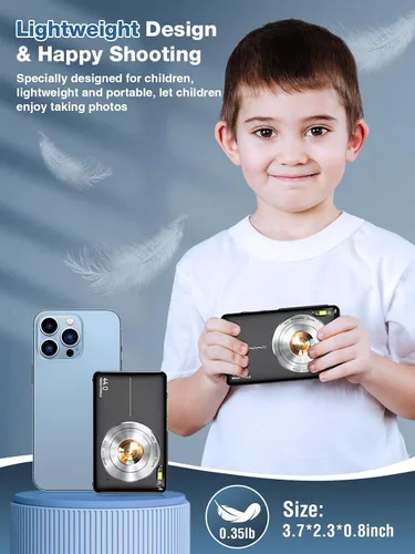 Miniatura 5 de Cámara digital, FHD 1080P para niños, cámara digital de 44 MP para apuntar y disparar con tarjeta de 32 GB, zoom de 16X, antivibración, sello