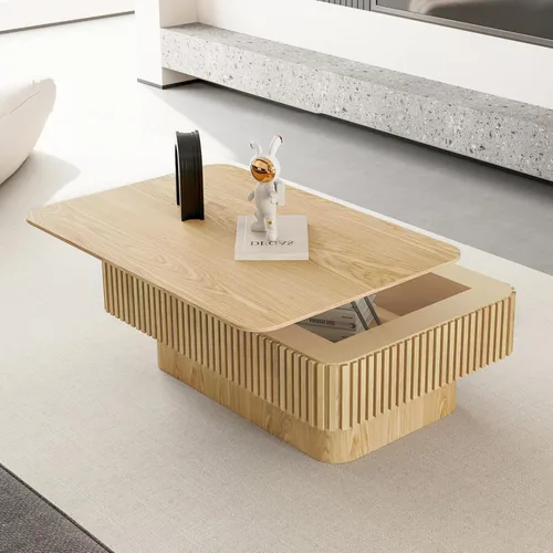 Miniatura 8 de LKTART Mesa de Centro con Tapa Elevable para Sala de Estar, Mesa de Centro Acanalada de Acento con Almacenamiento, Mesa de Té Central Rectangular