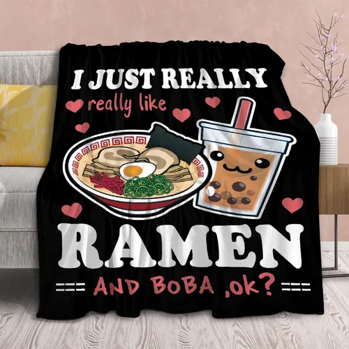 Manta de burbujas Ramen de forro polar, regalo Kawaii para niñas, adolescentes, amantes de los fideos, té de burbujas, 40 x 50 pulgadas, manta de