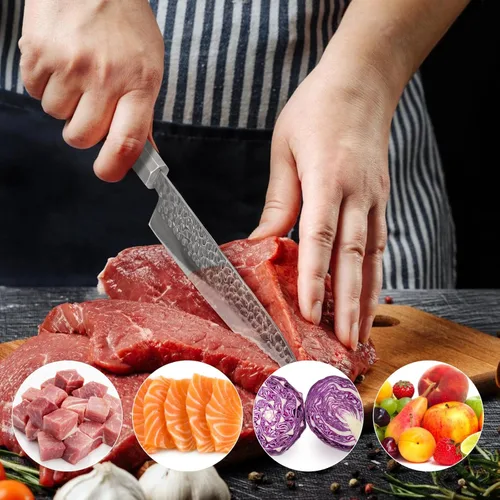 Miniatura 5 de Cuchillo de chef japonés de 8 pulgadas, cuchillo de chef profesional ultra afilado, cuchillo de cocina japonés de 9 capas VG-10 revestido, cuchillo