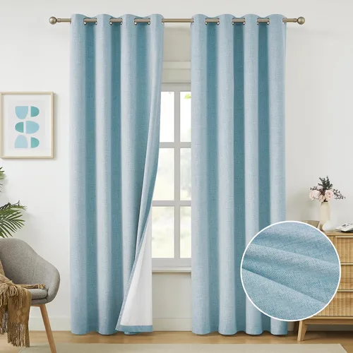 Miniatura 10 de Cortinas opacas de lino beige Melodieux de 63 pulgadas de largo para dormitorio, sala de estar, 100% cortinas con ojales para bloquear la luz