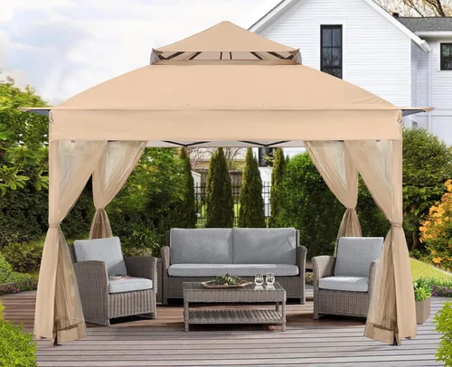 Miniatura 9 de ABCCANOPY Gazebo desplegable de 11 x 11 pies - Tienda de campaña con toldo para exteriores con mosquitera para patio, jardín y patio trasero (caqui)