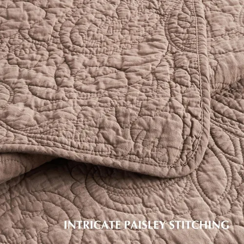 Miniatura 2 de EVERGRACE Juego de Edredón de Paisley 100% Algodón, Juego de 3 Piezas Tamaño Queen – Colcha Ligera Prelavada con 2 Fundas, Cubrecama Matelasse Suave