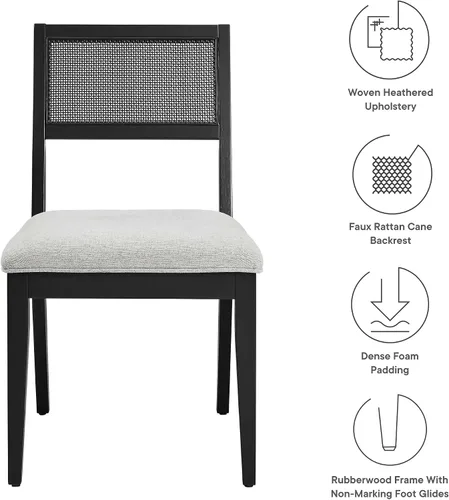 Miniatura 5 de Modway Nimba - Juego de 2 sillas de comedor de madera en tejido jaspeado, color gris claro, sillas de cocina tapizadas con respaldo de ratán Tejido