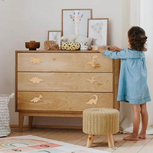 Miniatura 5 de Whaline 6 pomos de madera de dinosaurio con tornillos decorativos con temática de dinosaurio, pomos de tocador de madera natural, pomo de muebles