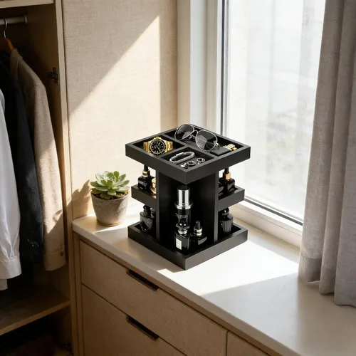 Miniatura 6 de Organizador de colonia para hombres, estante de perfume de madera de gran capacidad de 3 niveles con rotación de 360 grados, soporte de colonia
