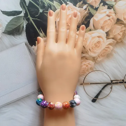 Miniatura 4 de 200 cuentas de cristal acrílico para hacer joyas, cuentas redondas sueltas, dijes, patrones de tinta para pulseras, aretes, collares, anillos