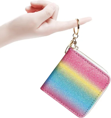 Miniatura 16 de GEEAD - Monedero pequeño con purpurina para mujer o niña, con anillo para llavero