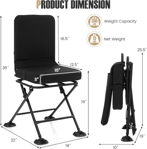 Miniatura 2 de S AFSTAR Safstar - Silla plegable de caza, persiana giratoria de 360 grados con cojín acolchado y capacidad de carga de 330 libras, asiento de Negro