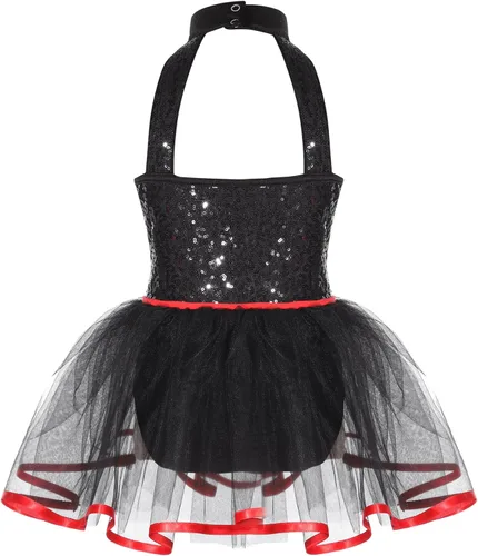 Miniatura 2 de TTAO Disfraz de payaso para niñas, vestido de bufón halter blanco y negro, para bailar, leotardo