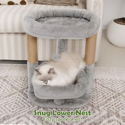 Miniatura 6 de Torre de árbol para gatos de 2 niveles con camas elevadas para gatos y postes rascadores Compact indoor cat tower for small to medium cats, with