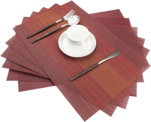 Miniatura 21 de Juego de 6 manteles individuales de plástico lavables para mesa de cocina, resistentes al calor, de vinilo tejido, para exteriores, 12 x 18 Dorado