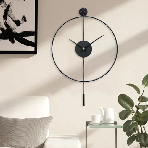 Miniatura 3 de YISITEONE Reloj de pared decorativo grande clásico con péndulo, moderno reloj de pared de metal silencioso sin tictac para sala de estar, Negro