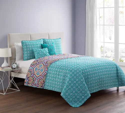 Miniatura 11 de VCNY HOME Yara Collection - Juego de edredón reversible ultra suave, ligero, fresco y transpirable, lavable a máquina, individual XL, aguamarina, 4