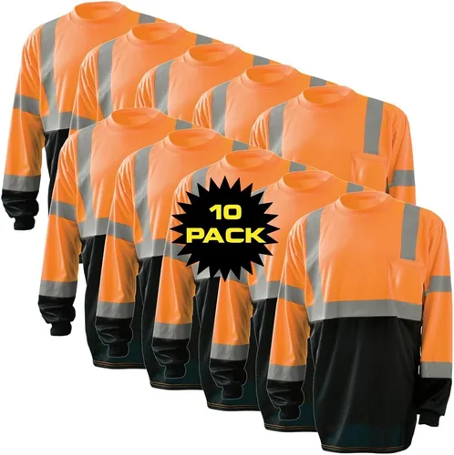 Miniatura 8 de OccuNomix LUX-SSETP2B-YS Camiseta clásica estándar de manga corta con textura ojo de pájaro absorbente con bolsillo, clase 2, 100% poliéster ANSI