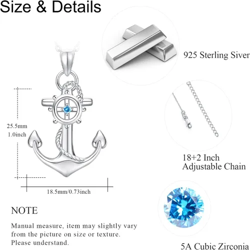 Miniatura 2 de Cuoka Collar con colgante de ancla de plata de ley, joyería náutica marinera para mujer