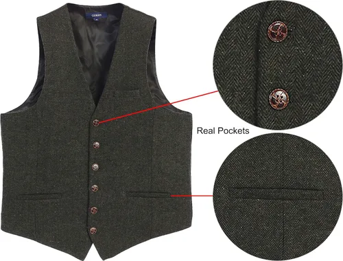Miniatura 135 de Gioberti Chaleco de tweed formal de 6 botones para hombres