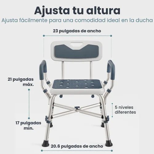 Miniatura 3 de PELEGON Silla de ducha para personas mayores y discapacitadas (450 libras) con reposabrazos y respaldo acolchados, asiento de ducha de altura