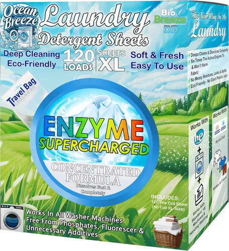 Miniatura 16 de Hojas de detergente ecológico para ropa (120 hojas grandes), a base de plantas, biodegradables para lavar a máquina, sin líquidos, sin plástico