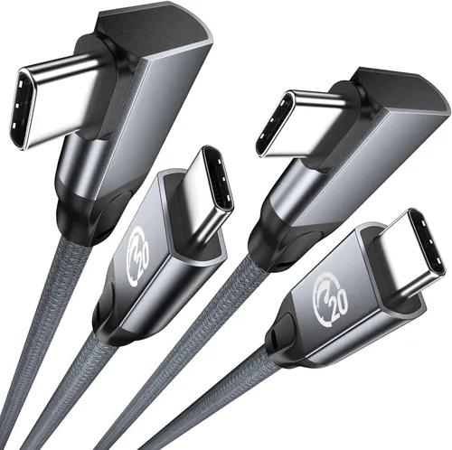 Miniatura 8 de UseBean Cable USB C a USB C de 100 W, 6.6 pies (paquete de 2), USB 3.2 Gen2 Gen2x2 de ángulo recto de transferencia de datos de 20 Gbps y carga