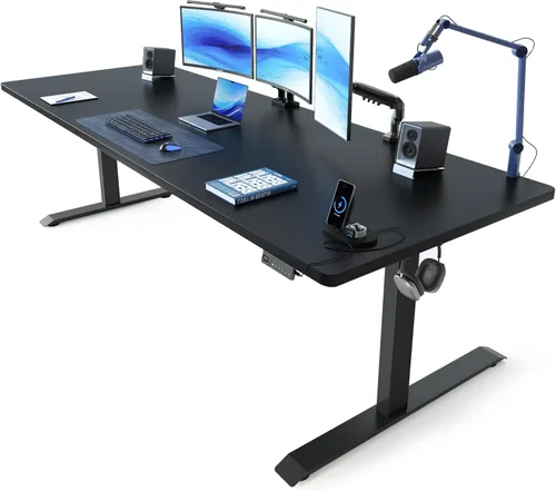 Miniatura 31 de FEZIBO Escritorio de pie, 48 × 24 pulgadas, altura eléctrica ajustable, para sentarse y ponerse de pie, escritorio de oficina para computadora