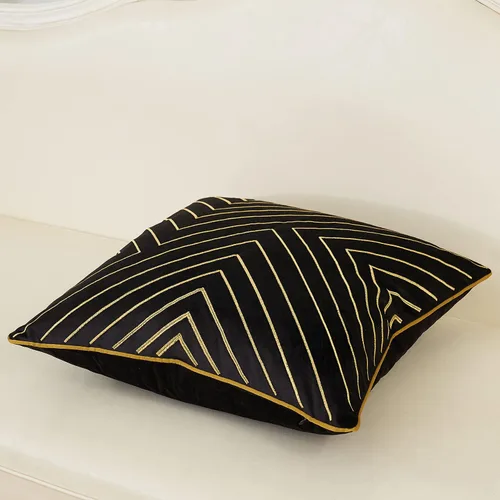 Miniatura 3 de Avigers - Funda de cojín decorativa de terciopelo con rayas geométricas, 18 x 18 pulgadas (45 x 45 cm), diseño de líneas abstractas bordadas en Negro