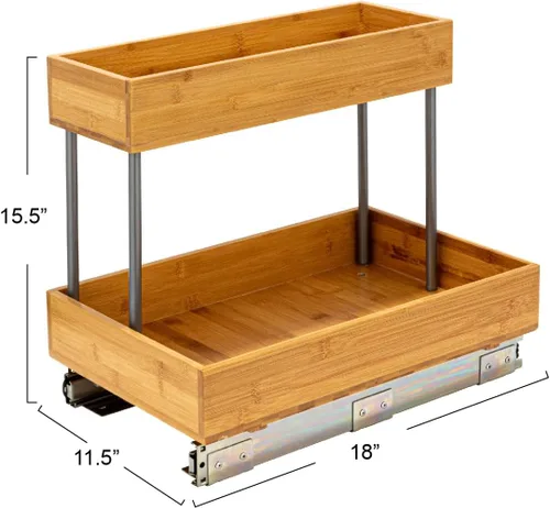 Miniatura 2 de Household Essentials Glidez - Organizador de almacenamiento extraíble de acero y bambú para uso debajo del fregadero o gabinete, diseño de 2