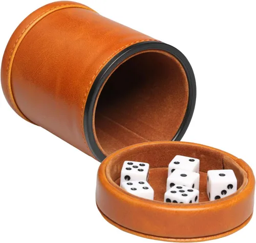 Taza de Dados de Cuero Sintético con Tapa Incluye 6 Dados, Interior de Terciopelo Silencioso al Agitar para Dados Mentirosos Farkle Yahtzee Juegos