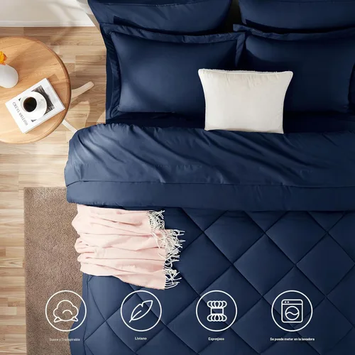 Miniatura 2 de CozyLux Juego de ropa de cama con edredón tamaño King azul marino - 7 piezas en una bolsa, juego de cama para todas las estaciones, juego de ropa