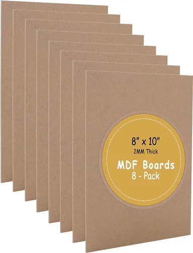 Paquete de 8 tablas CalPalmy de 8" x 10" de MDF - Tablas de 2 mm de espesor para carpintería, diseño de interiores, manualidades y más - con lados