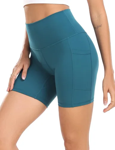Colorfulkoala - Pantalones cortos biker para yoga y entrenamiento, de talle alto y con bolsillos, con entrepierna de 6pulgadas, para mujer