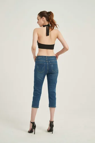 Miniatura 4 de ZENTHACE Jeans capri elásticos de tiro medio para mujer