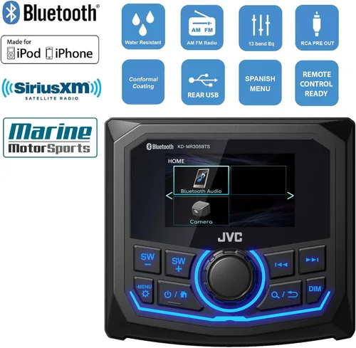 Miniatura 2 de JVC Receptor AM/FM/WB con pantalla LCD de 2.7 pulgadas, 4 altavoces negros de barco de potencia máxima de 6.5 pulgadas, 180 W, antena de radio negra