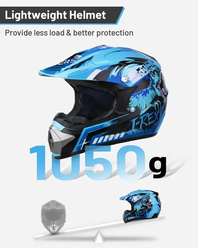 Miniatura 3 de Oumurs DOT Casco de Motocicleta de Tierra Juvenil con Gafas y Guantes para 5-14 Años, Cascos ATV para Niños y Niñas, Casco de Cuatro Ruedas