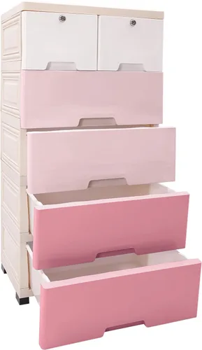 Miniatura 5 de Cajones de plástico, gabinete de almacenamiento de 5 niveles, torre de 6 cajones con ruedas y llaves, estante organizador de almacenamiento, armario