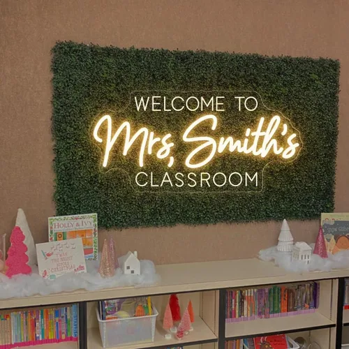 Letrero de neón personalizado con nombre de maestro para decoración de pared de aula, letreros LED personalizados de bienvenida al aula del