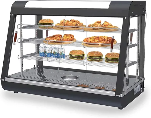 Whalefall Calentador de alimentos para encimera de 35 pulgadas, pantalla comercial de calentador de alimentos de 3 niveles, calentador de pizza con