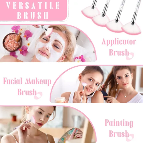 Miniatura 7 de Nuenen 12 cepillos faciales suaves para abanicos, aplicadores de ácido para barro, crema, rubor, maquillaje, cáscara, glicólico, multiuso, Plateado