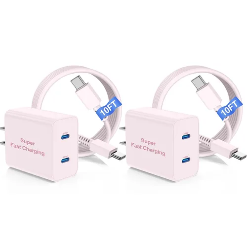 Miniatura 13 de Cargador súper rápido de 45 W de doble puerto con cable largo USB C a C de 10 pies, bloque de cargador de pared tipo C y cable de carga de teléfono