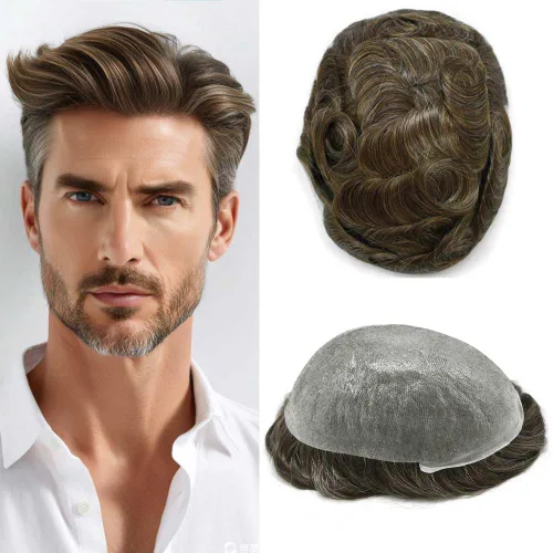 Miniatura 12 de Hombres Toupee Hair Thin Skin Men Human Hair Piece Men Toupee Cabello humano V-loop de aspecto natural Toupee Hombres Hairpiece Men Hair System