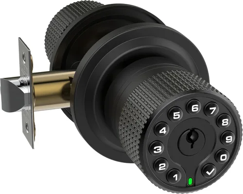 iulock Cerradura de puerta inteligente con teclado y llave, 50 códigos de usuario, impermeable, bloqueo automático, negro mate