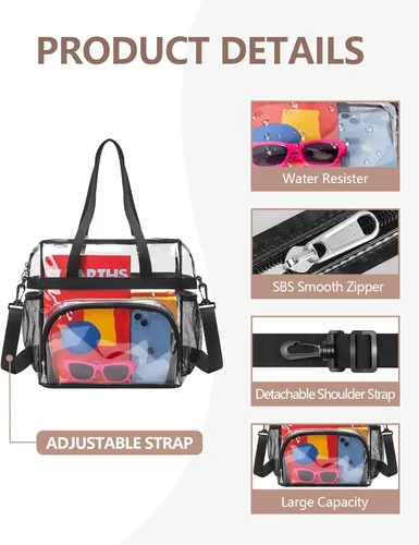 Miniatura 5 de Lyingflat Clear Bag for Stadium Events Clear Tote Bag with Removable Strap Transparent Bag for Sporting Concert Work