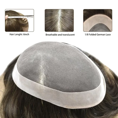 Miniatura 5 de Toupee para hombres sistemas de reemplazo de piezas de cabello humano real, duradero, fino, mono para hombre, tupé, sistema de cabello para hombre