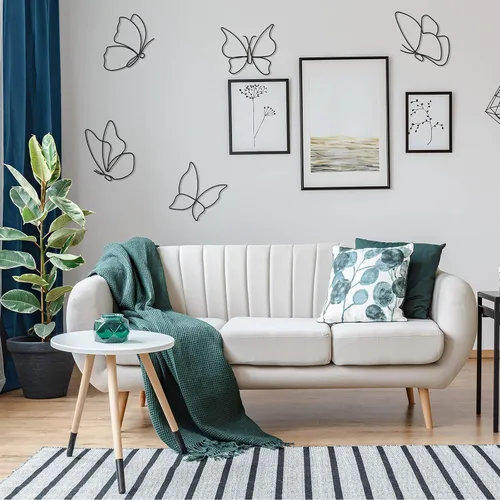 Miniatura 6 de Hotop 6 piezas de decoración de pared de mariposa de metal negro con alambre de mariposas, líneas de arte de pared, flores colgantes