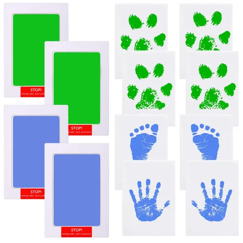 Kit de huellas y manos sin tinta, almohadilla de tinta Clean Touch para bebé recién nacido, kit de huellas de mascotas (4 almohadillas de tinta, 8