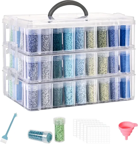 Contenedor de almacenamiento para pintura de diamantes, caja organizadora de cuentas de 3 niveles con 150 ranuras, organizadores de manualidades